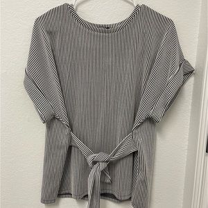 Express Medium Gray/White Striped Top